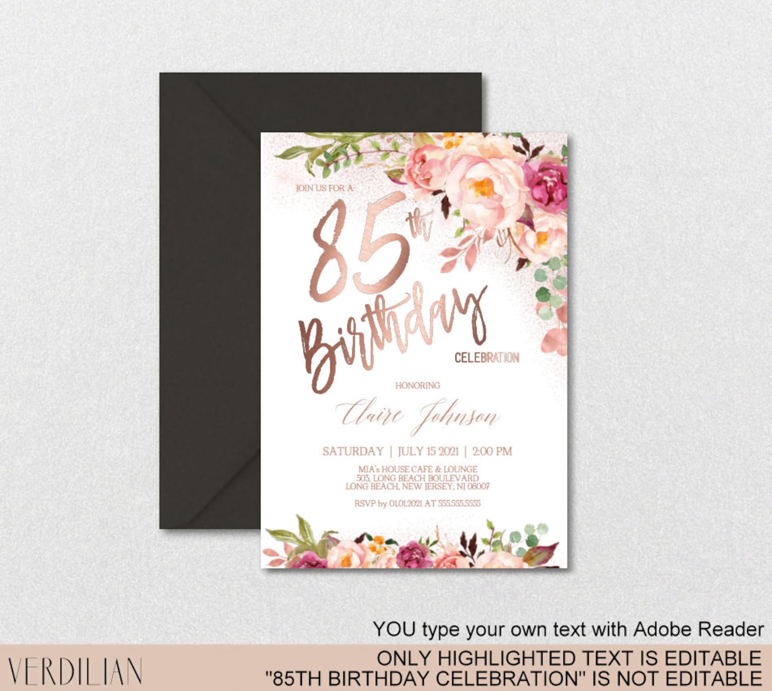 diy-85th-birthday-invitation-template-blush-rose-gold-floral-etsy