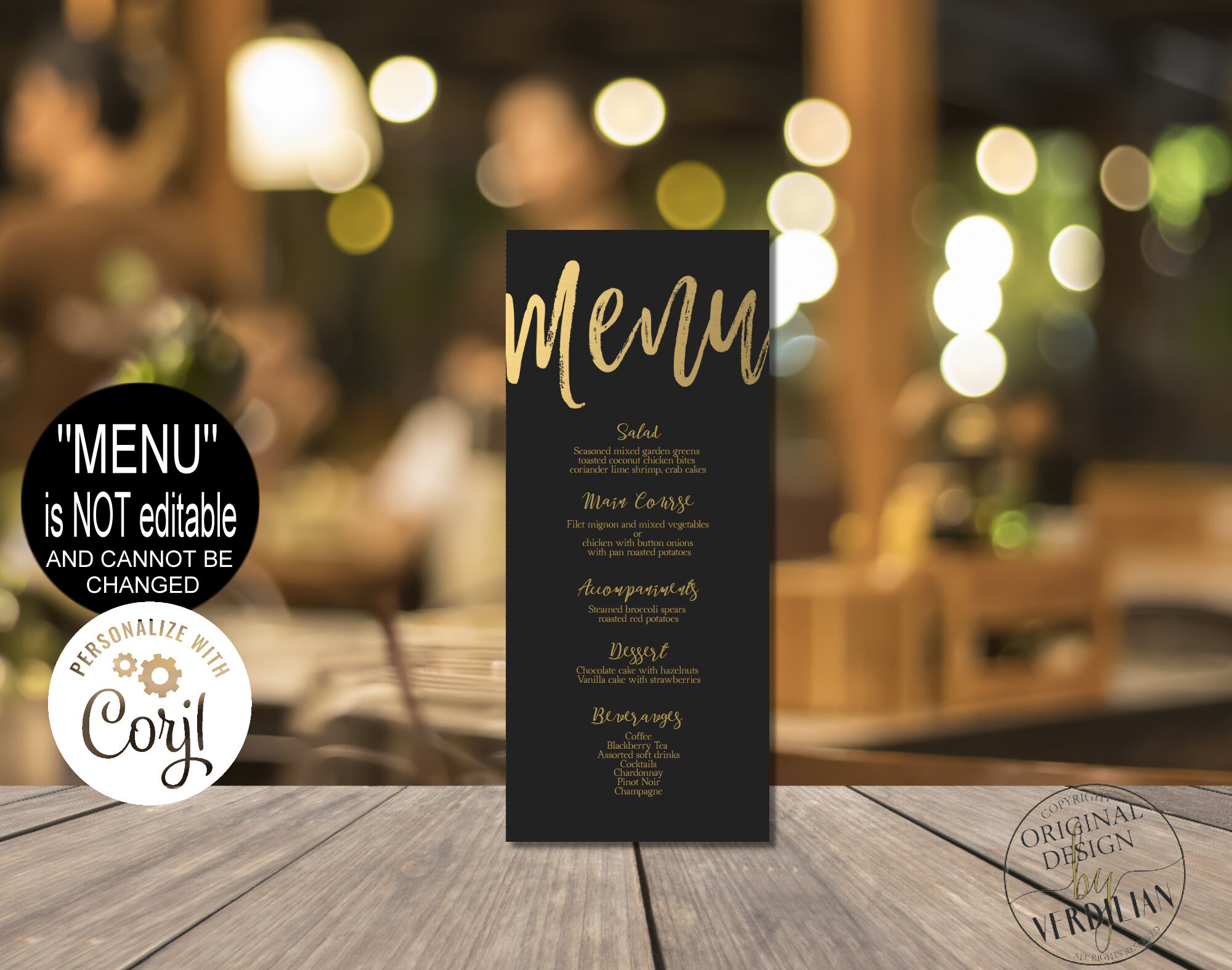 Black and Gold Menu Template Black and Gold Dinner Menu Etsy