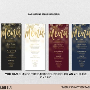 Gold Menu Template - Printable Birthday Wedding Menus or New Year Party ...