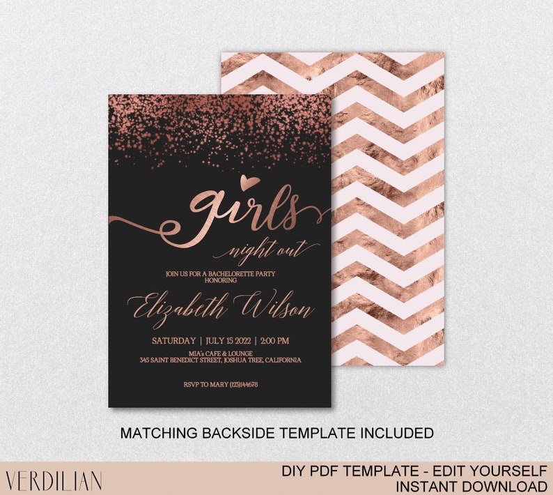 DIY Rose Gold Confetti Girls Night Out Invitation - Etsy