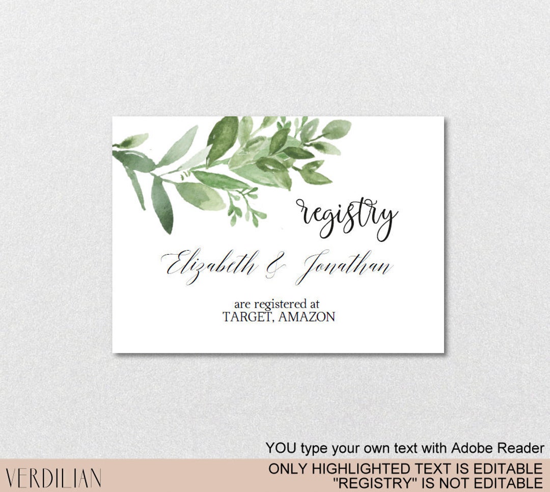 DIY Registry Printable Card,baby Shower Registry,greenery Wedding ...