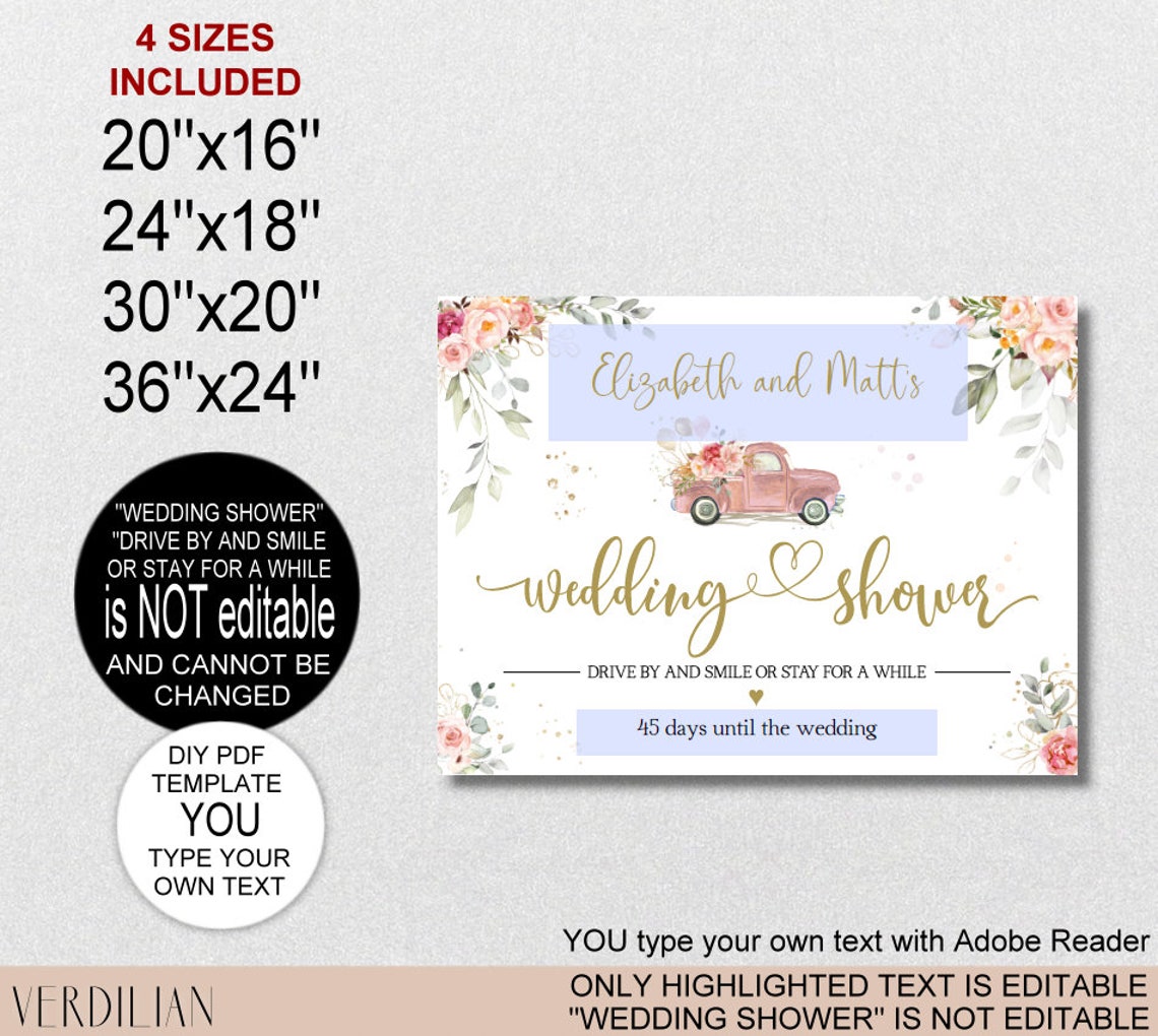 Drive by Wedding Shower Sign Template Blush Gold Etsy