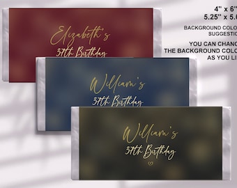 Chocolate Bar Wrapper PDF Printable Template, Black or Any Color Gold Printable Candy Bar Wrapper Birthday-Download Instantly|VRD500WP 99