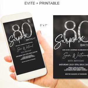 80th Birthday Invitation for Men Silver 80th Birthday Party Invitation Vintage 80th birthday invite digital Corjl Instant Download|VRD280SKS