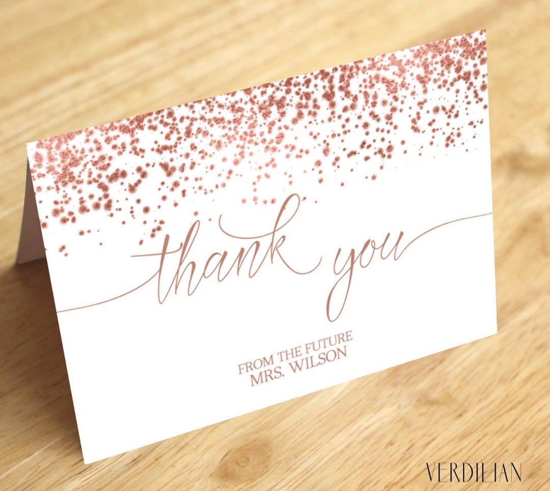 Confetti Rose Gold Thank You Card Template Printable Folded Thank You ...