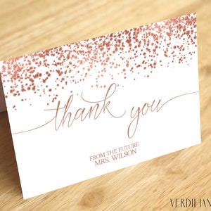 Confetti Rose Gold Thank You Card Template Printable Folded Thank You ...