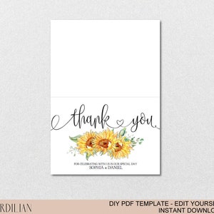 Sunflower Thank You Card Printeble Template -printable Folded Thank You ...