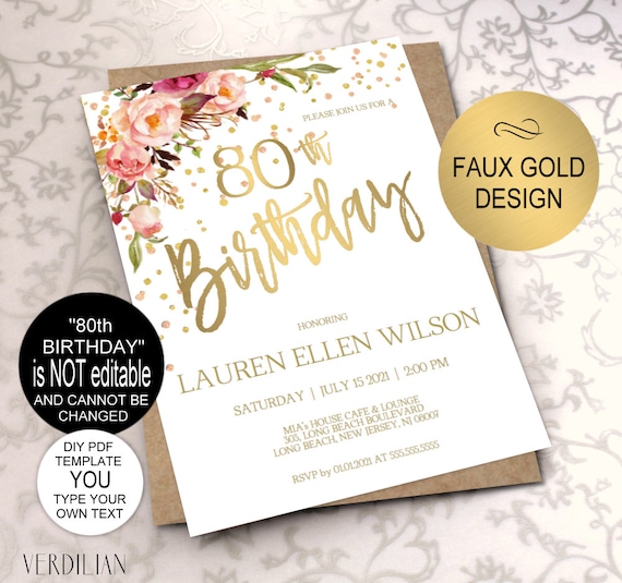 80th birthday invitation blush