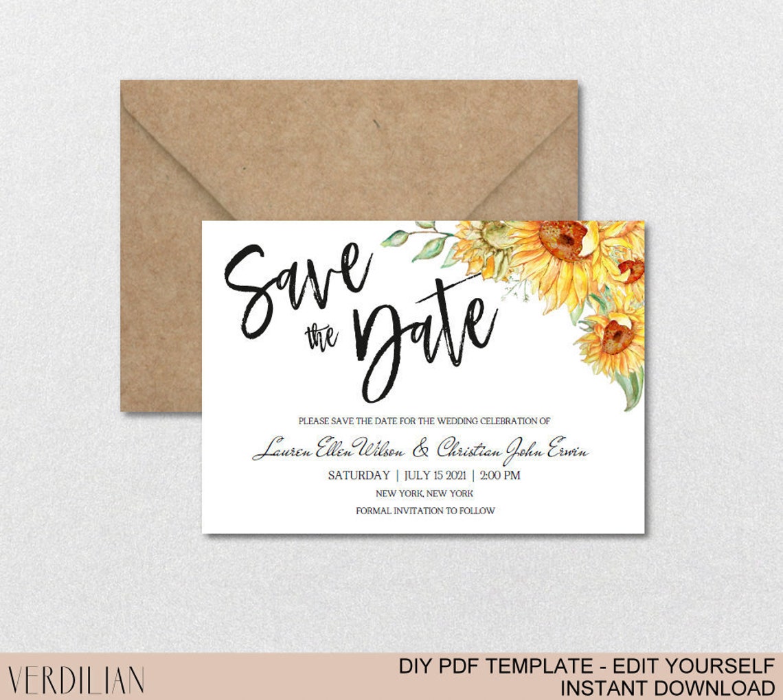 Save the Date Template Sunflower Printable Save the Date | Etsy
