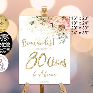 Letrero de bienvenida para fiesta de cumpleaños número 80, letrero de bienvenida con purpurina dorada para cumpleaños número 80, plantilla Corjl / VRD580YHV z3