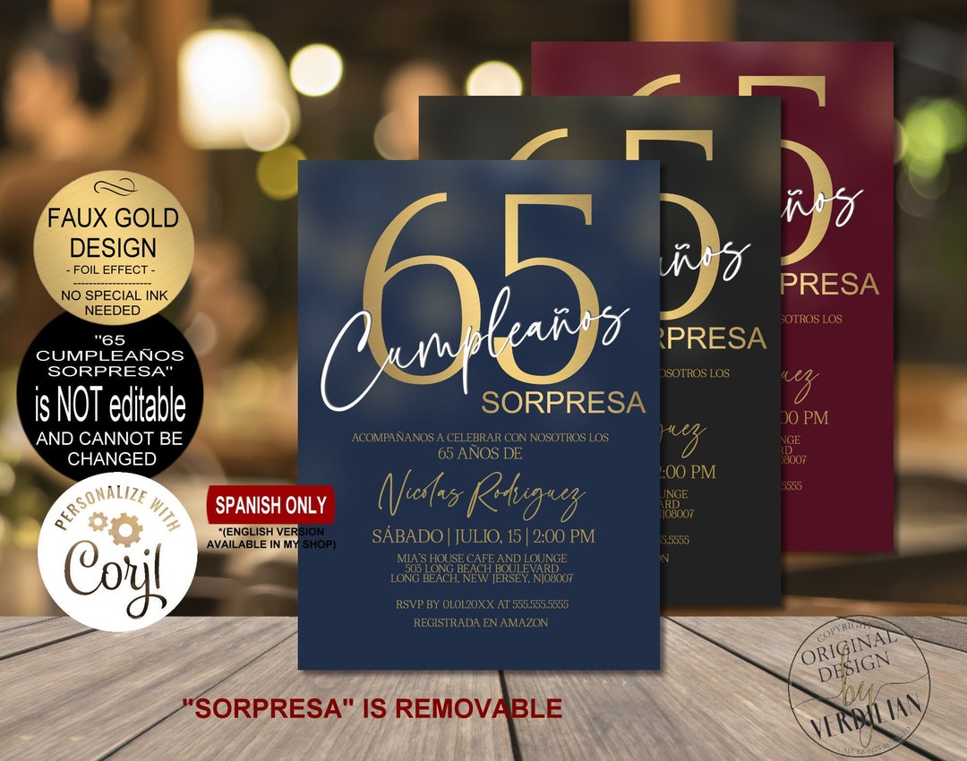 Invitación de cumpleaños 65 de Sorpresa para hombres, invitación de ...