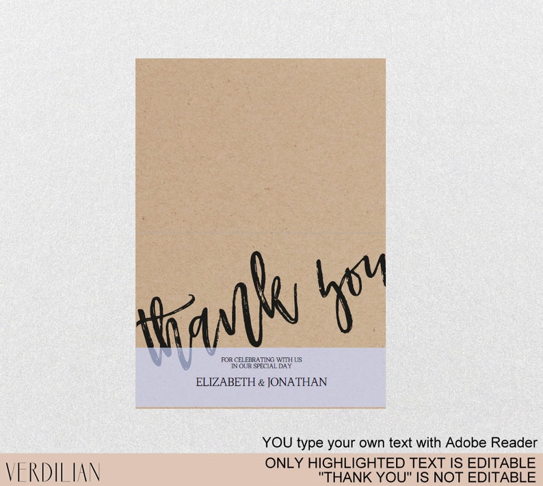 Rustic Thank You Card Template Kraft Printable Folded Thank Etsy