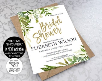 Greenery Bridal Shower Invitation,Bridal Shower Invite,Rustic Wedding,Wedding Shower Invitation,DIY Printable PDF Instant Download|VRD150GBS