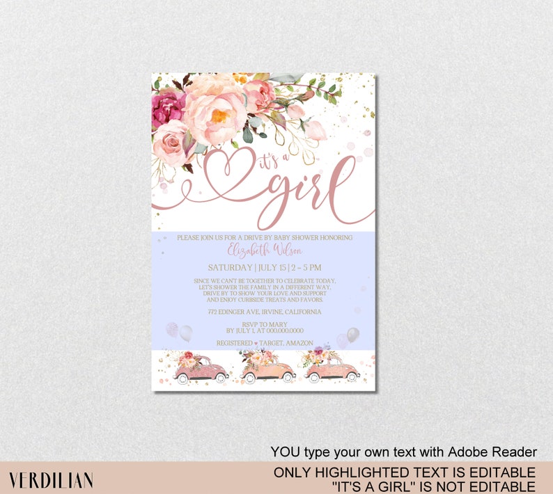 Digital Drive by Baby Shower Invitation Template Blush Pink Etsy
