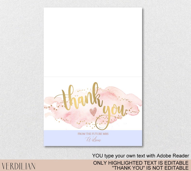 Bridal Shower Insert Card Printable Folded Thank You Card DIY Blush Watercolor Thank You Card PDF Template Download Instantly|VRD161THK