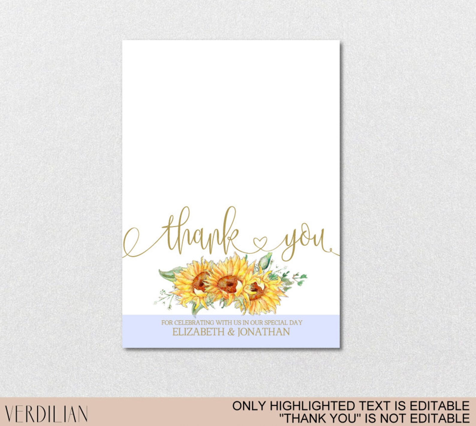 Sunflower Thank You Card Printeble Template printable Folded | Etsy