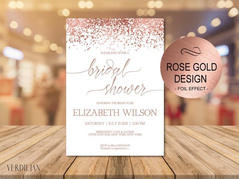 Rose Gold Confetti Bridal Shower Invitation, Bridal Shower Invite, Wedding Shower Printable Invitations, DIY PDF Instant Download|VRD170VSR 