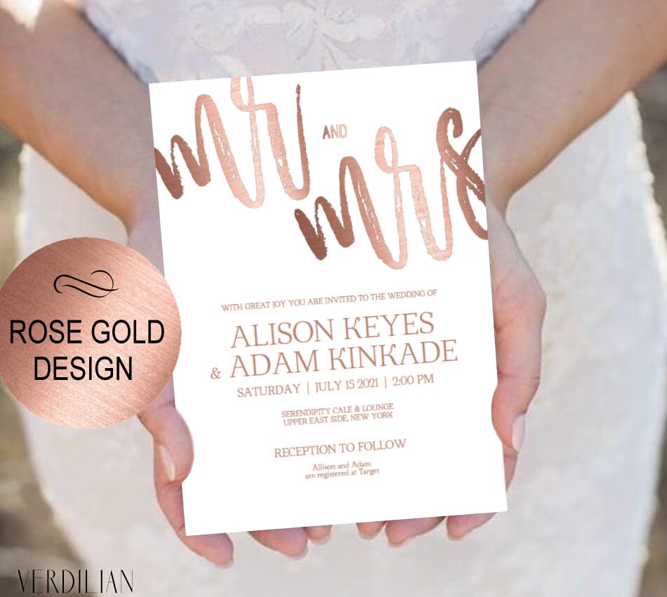 Rose Gold Wedding Invitation Template Set DIY Printable Etsy Australia