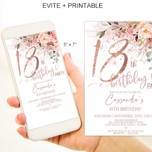 18th Birthday Invitations for Girls, Glamour Digital Rose Gold 18th Birthday Party Invitations Evite Corjl Instant Download|VRD518BFN z3