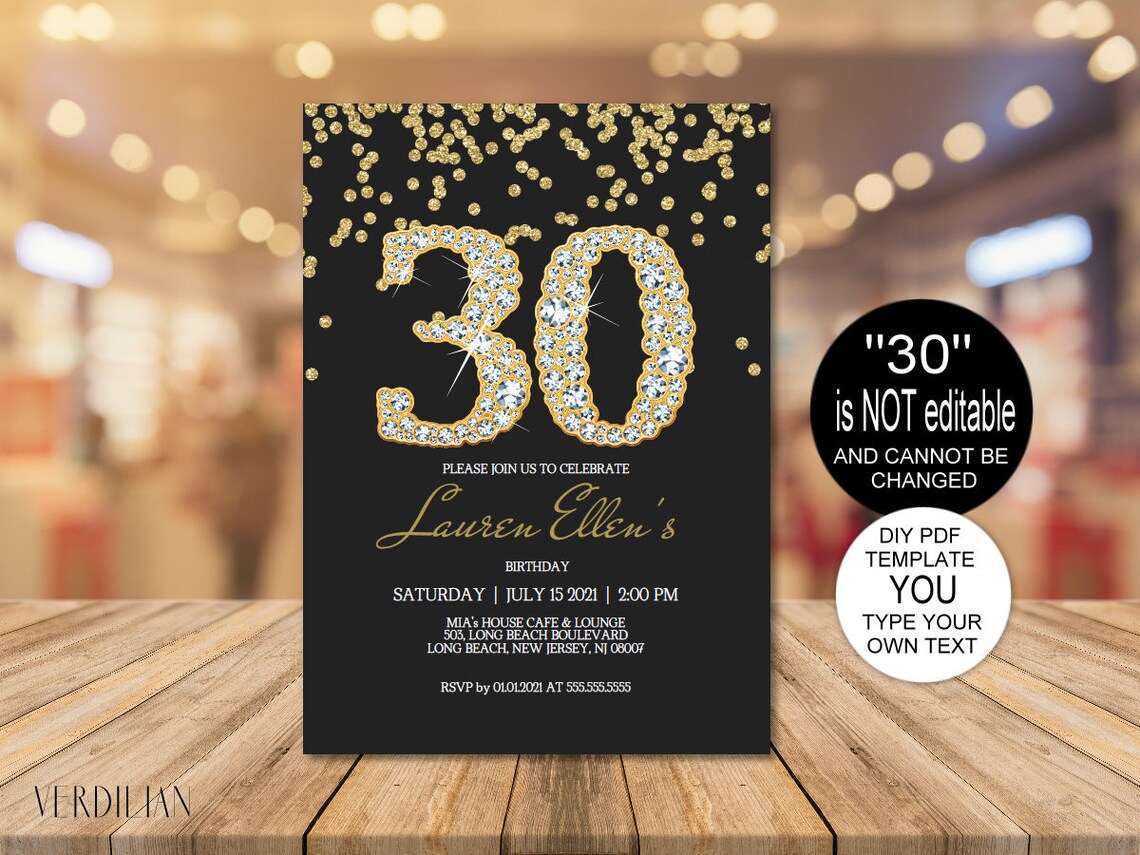 DIY 30th Birthday Invitation Printable Template Editable - Etsy