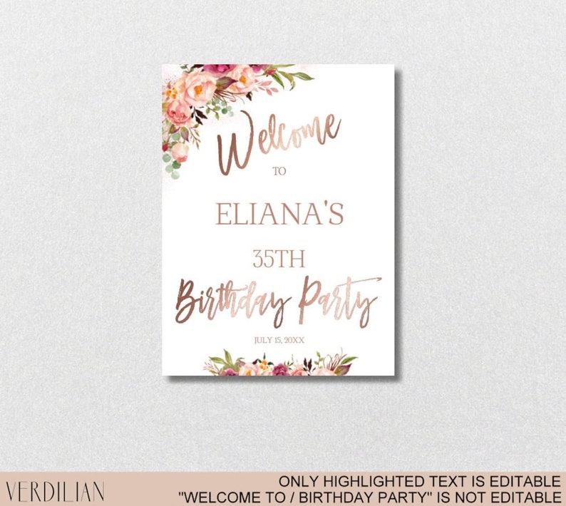 Birthday Party Sign Birthday Sign Rose Gold Etsy — free download