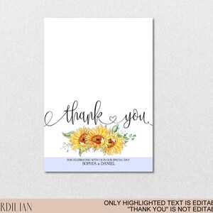 Sunflower Thank You Card Printeble Template -printable Folded Thank You ...