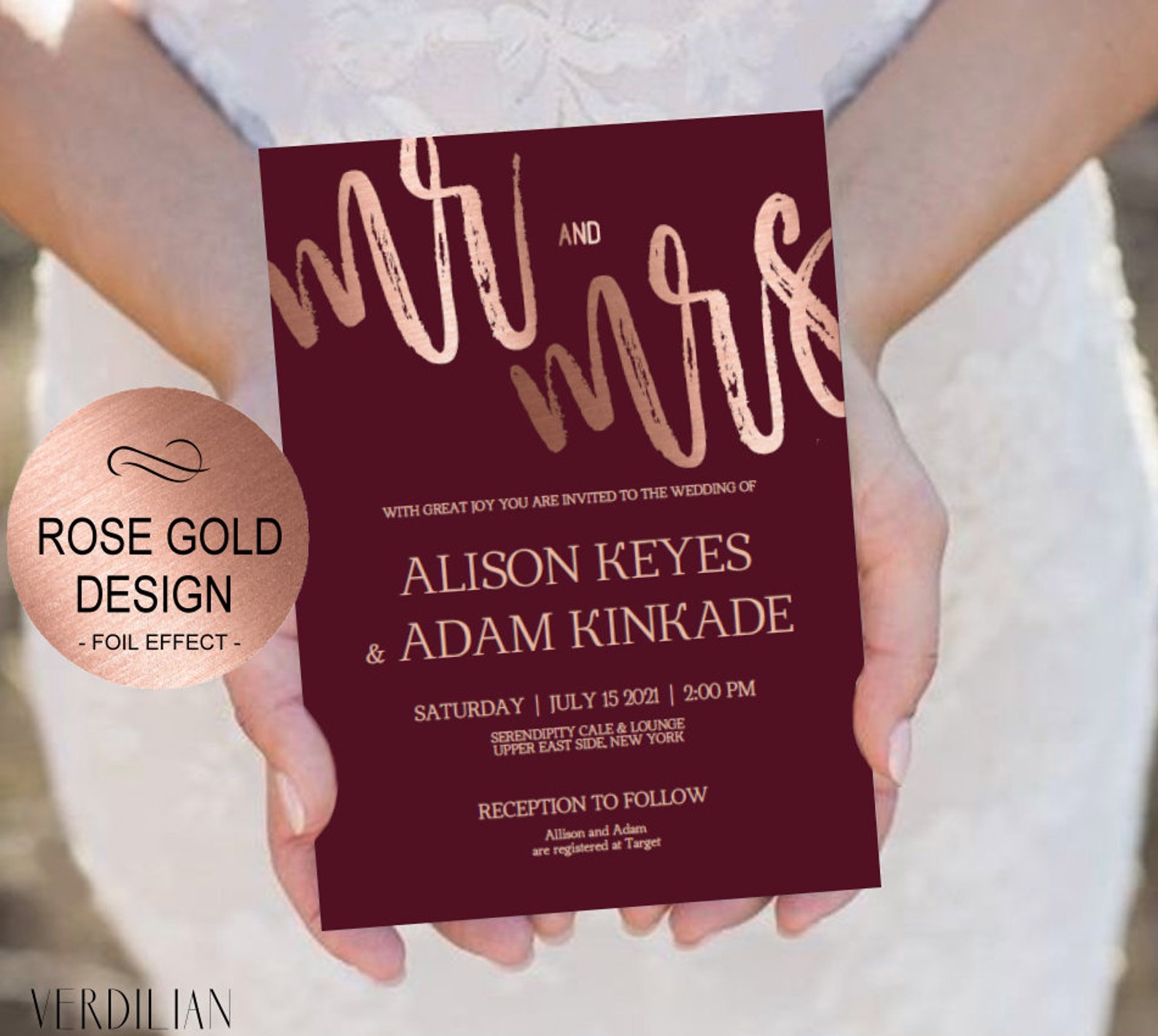 Burgundy Rose Gold Wedding Invitation Template Set DIY Etsy