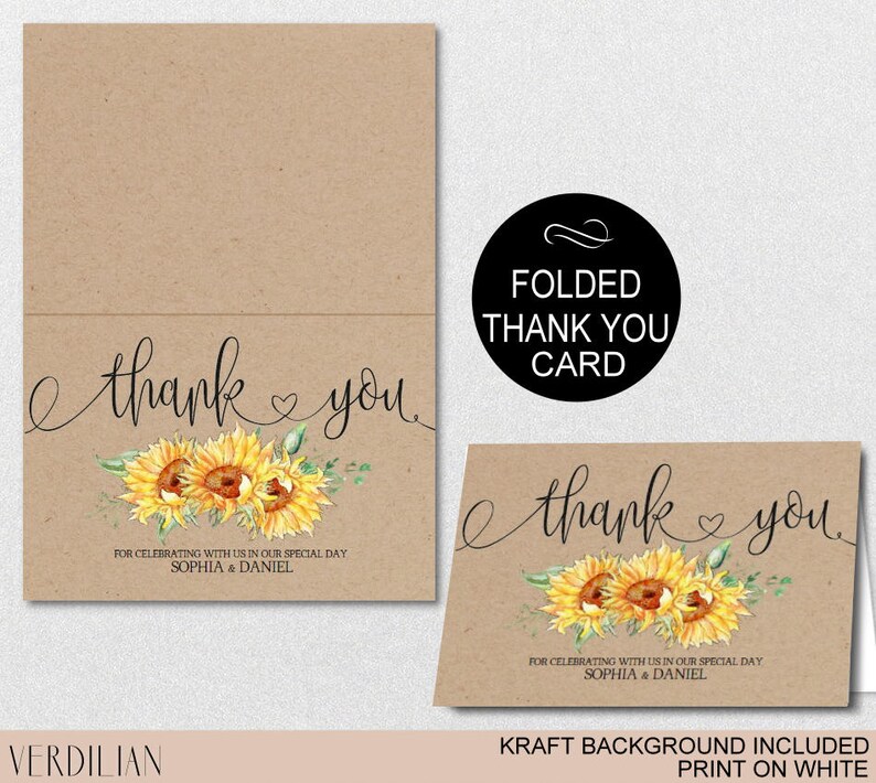 Sunflower Thank You Card Template printable Folded Thank You - Etsy