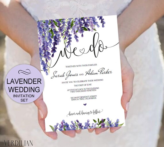 we do wedding invitation template set lavender floral etsy
