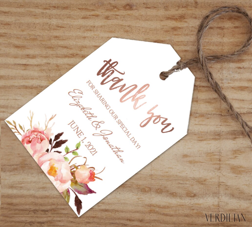 Wedding Favor Tags Template,Floral Rose Gold Wedding Thank You Tag-Shower Gift Tag Template -DIY Editable PDF-DOWNLOAD Instantly|VRD156KS 99