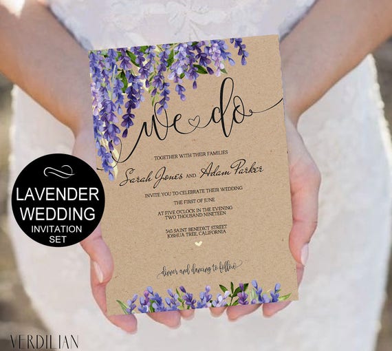 Diy We Do Wedding Invitation Template Set Lavender Floral Etsy