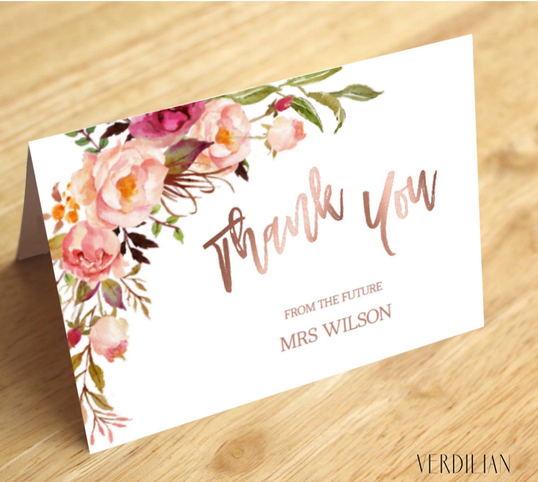 Thank You Card Template, Navy Blush Rose Gold Printable Flat and Folded ...