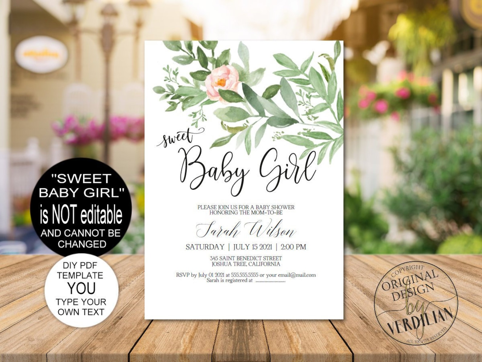 DIY Greenery Baby Shower Invitation Template Sweet Baby Girl Etsy