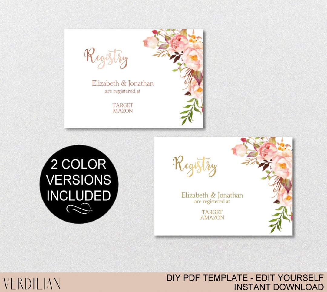 Registry Printable Card, Wedding Registry, Bridal Shower Registry, Baby ...