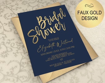 Gold Bridal Shower Invitation, Navy and Gold Bridal Shower Invititation Digital Corjl Evite Instant Download| VRD167BGB