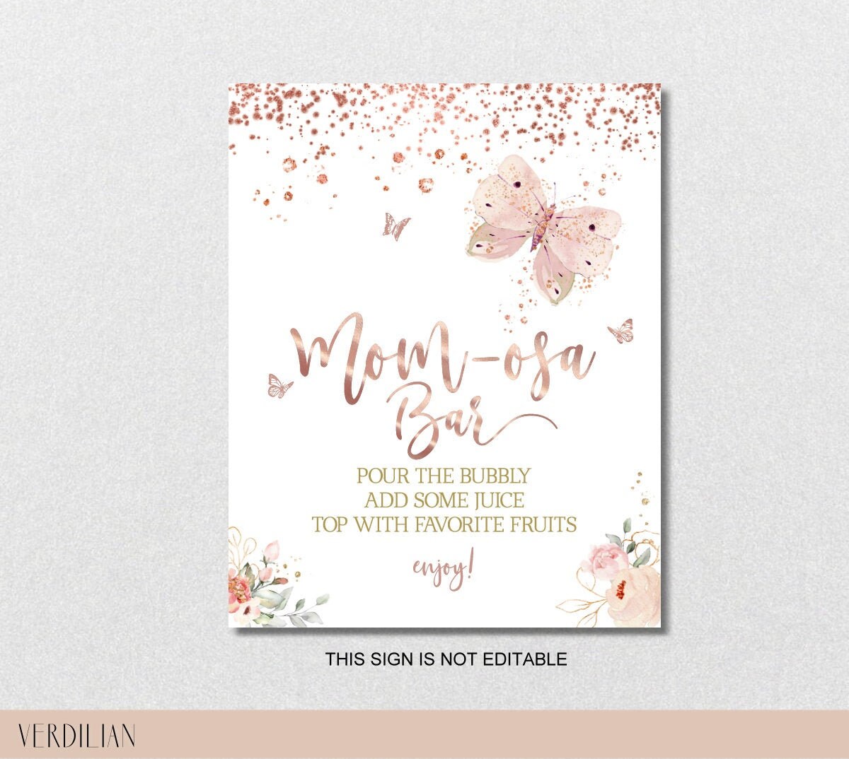 Mimosa Bar Sign PrintableMomosa Butterfly Rose Gold Purple | Etsy