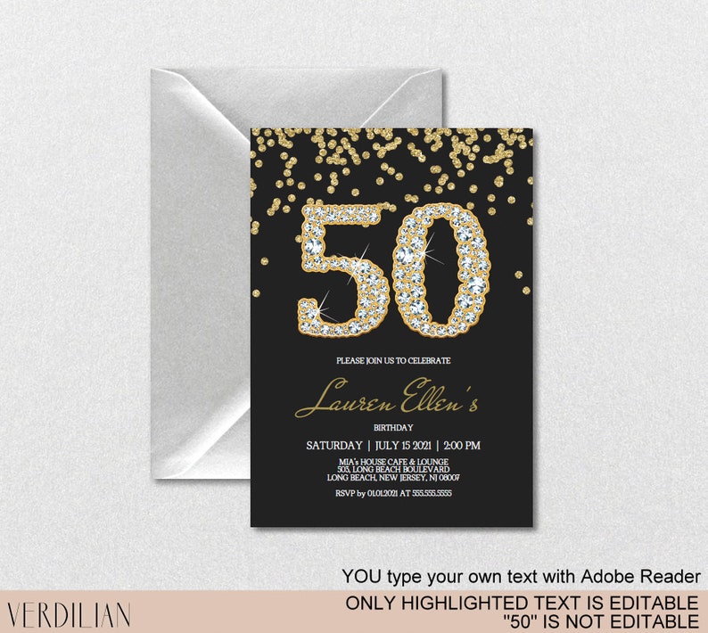 diy 50th birthday invitation printable template editable etsy