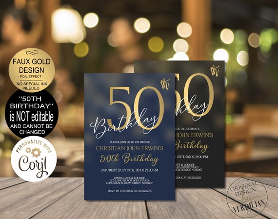 50th Birthday Invitations for Men 50th Birthday Party Invitation