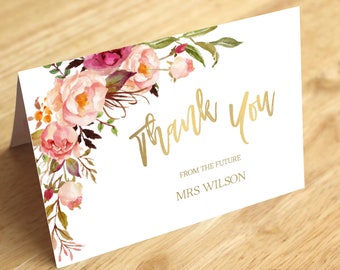 Thank You Card Printable Template Flat and Folded Thank You Card Editable Birthday Bridal Shower Insert Card Corjl Instant Download|VRD164TH