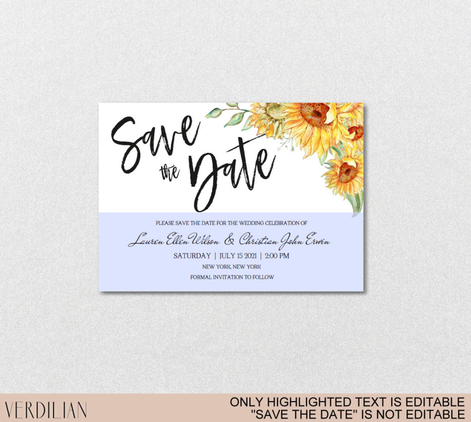 Save the Date Template Sunflower Printable Save the Date | Etsy