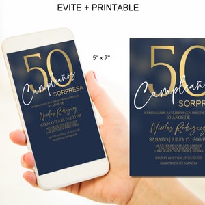 50th Sorpresa Birthday Invitation for Men, Spanish Vintage 50th surprise party invitation Corjl Instant Download Evite|VRD550SWB
