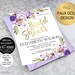 Purple Gold Floral Bridal Shower Invitation, Bridal Shower Invite, Purple Rustic Wedding Printable Template,PDF Instant Download|VRD148PWD 