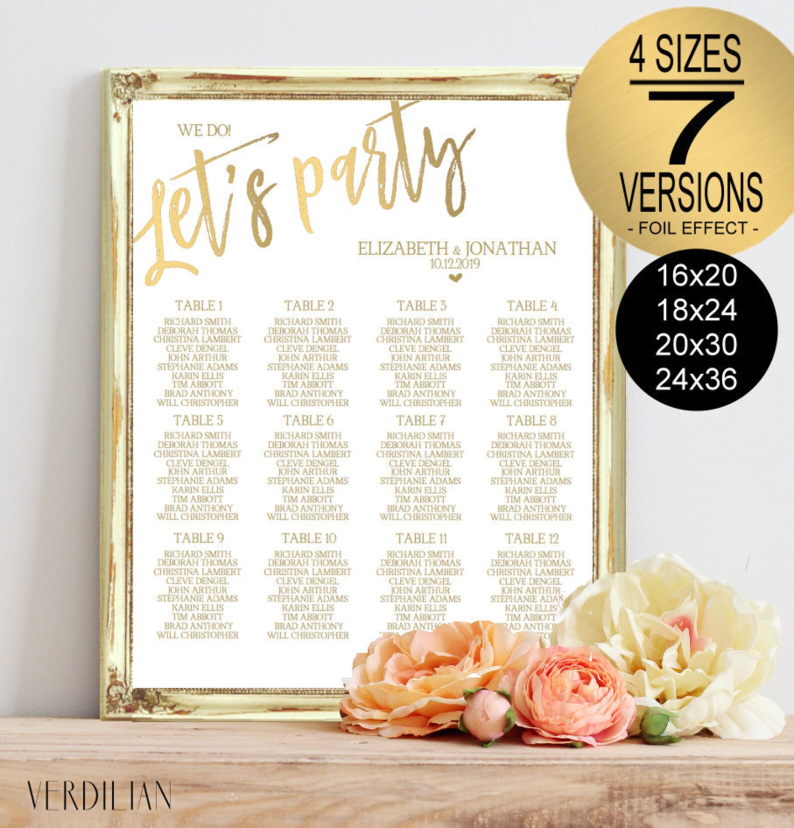 DIY Wedding Seating Chart Printable Template 7 Versions Gold Etsy