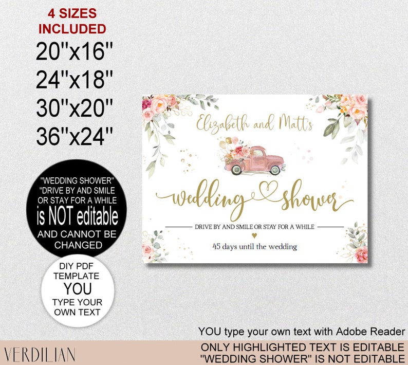 Drive by Wedding Shower Sign Template Blush Gold Etsy
