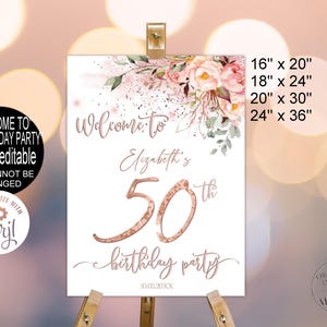 Letrero de bienvenida para fiesta de cumpleaños número 50, letrero de bienvenida para cumpleaños, letrero de bienvenida para cumpleaños en oro rosa, plantilla de letrero de bienvenida para cumpleaños Corjl/VRD550YHZ z3