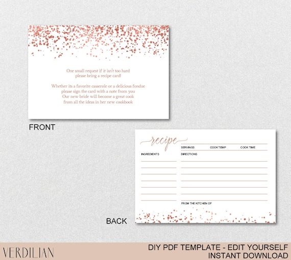Personalized Recipe Cards - Pink & Gold Confetti