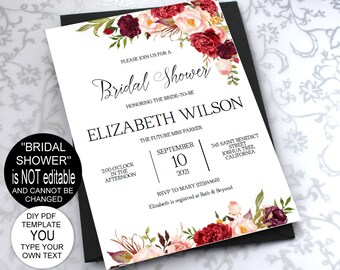 Bridal Shower Invitation, Bridal Shower Invite, Rustic Wedding, Wedding Shower Invitations, Wedding Printable,PDF Instant Download| VRD137BS