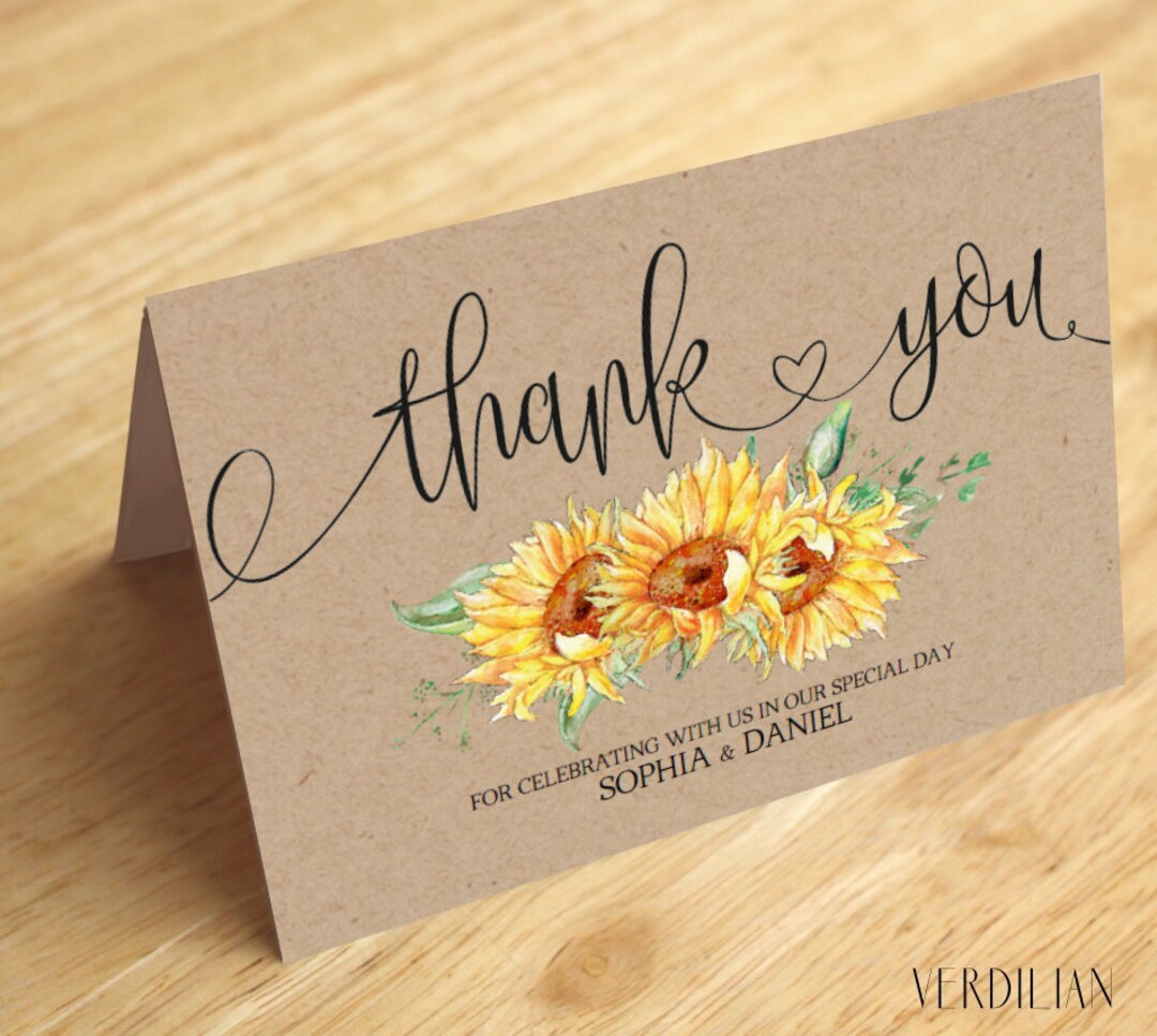 Sunflower Thank You Card Template -printable Folded Thank You Card ...
