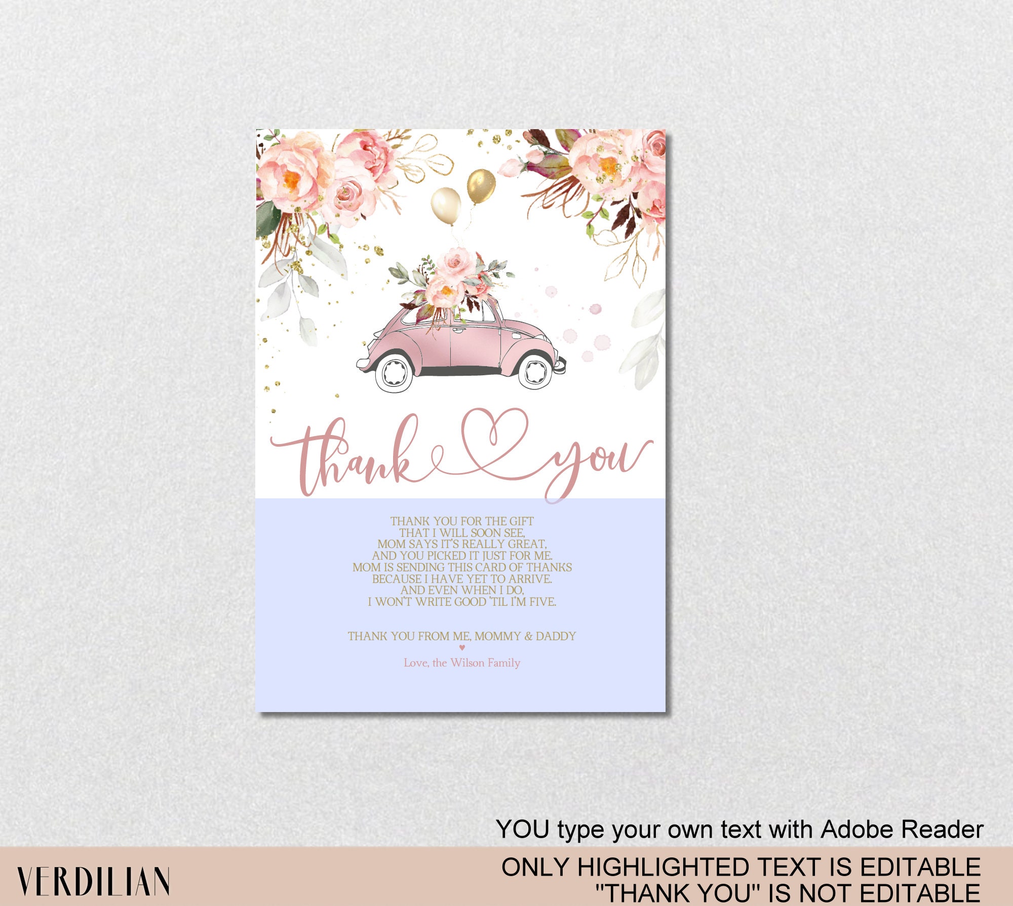 Drive By Baby Shower Thank You Card Template DIY Editable Etsy