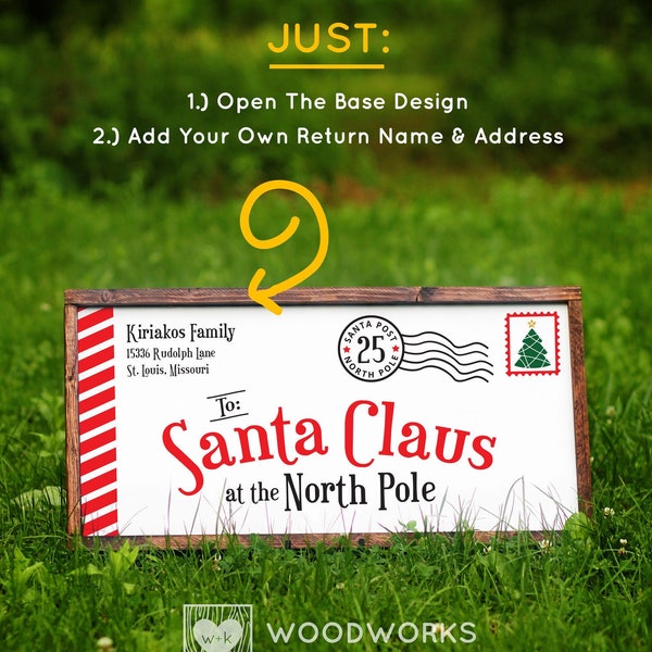 SVG / DXF - Christmas Letter "To Santa Claus At The North Pole” Santa Post Mail Letter With Stamp Postage, You Customize To Add Family Name